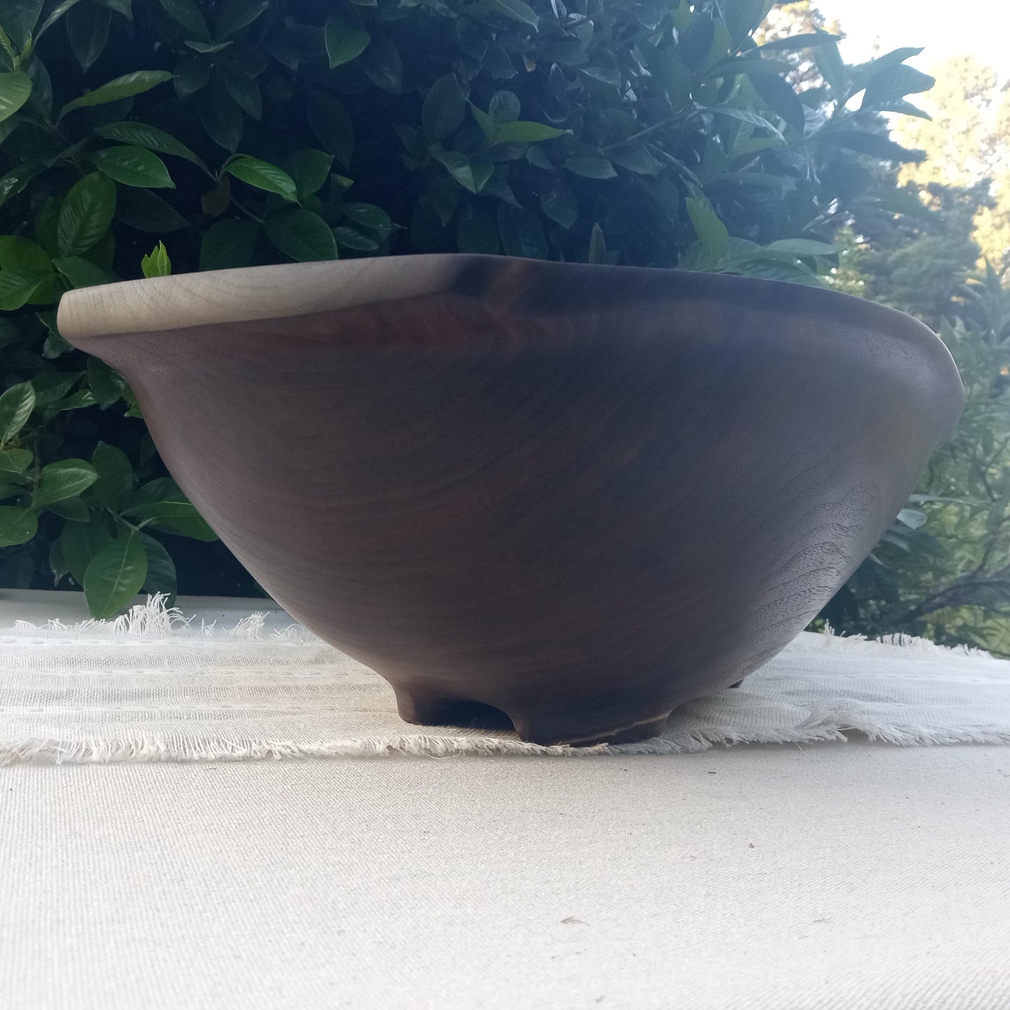 22" Black Walnut Wood Bowl with Burl Detail - Handmade Footed Wooden Dough Bowl - Centerpiece for the Table - Wedding Gift for the Home