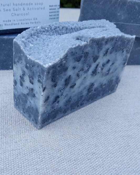 Deep Clean Activated Charcoal Soap with Sea Salt - Long-lasting Natural Tallow Hand Soap with Coconut Oil - Cleansing Face Soap