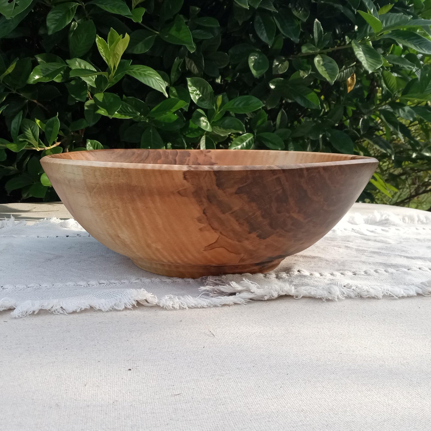 Stunning Curly Maple Wood Bowl - Handcrafted Centerpiece for the Table - 14" Natural Edge Wooden Salad Serving Bowl - Artistic Decor Gifts