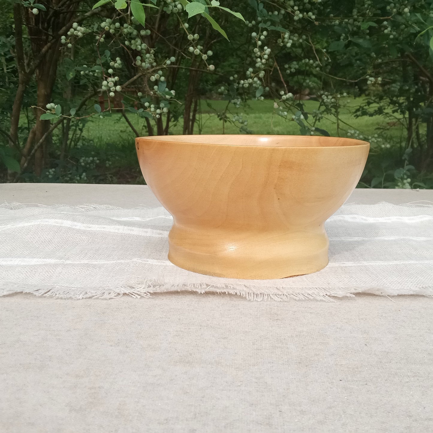 Elegant Birch Wood Pedestal Bowl with Simple Curved Design - Decorative Wooden Planter - Country Style Table Decor Piece - Handmade Gifts