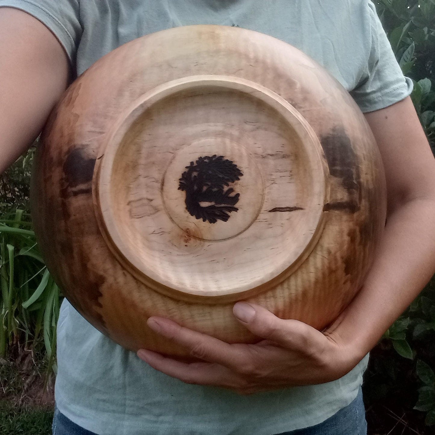 Stunning Curly Maple Wood Bowl - Handcrafted Centerpiece for the Table - 14" Natural Edge Wooden Salad Serving Bowl - Artistic Decor Gifts