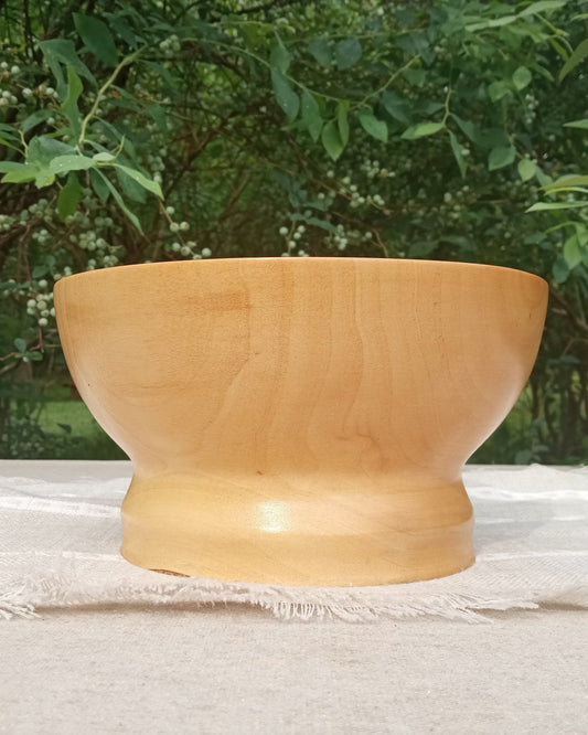 Elegant Birch Wood Pedestal Bowl with Simple Curved Design - Decorative Wooden Planter - Country Style Table Decor Piece - Handmade Gifts