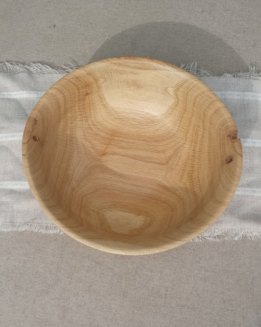 14" White Oak Wood Bowl with Holes - Wooden Fruit Bowl - Handmade Country Kitchen Decor for the Counter - Functional Wood Art for the Table