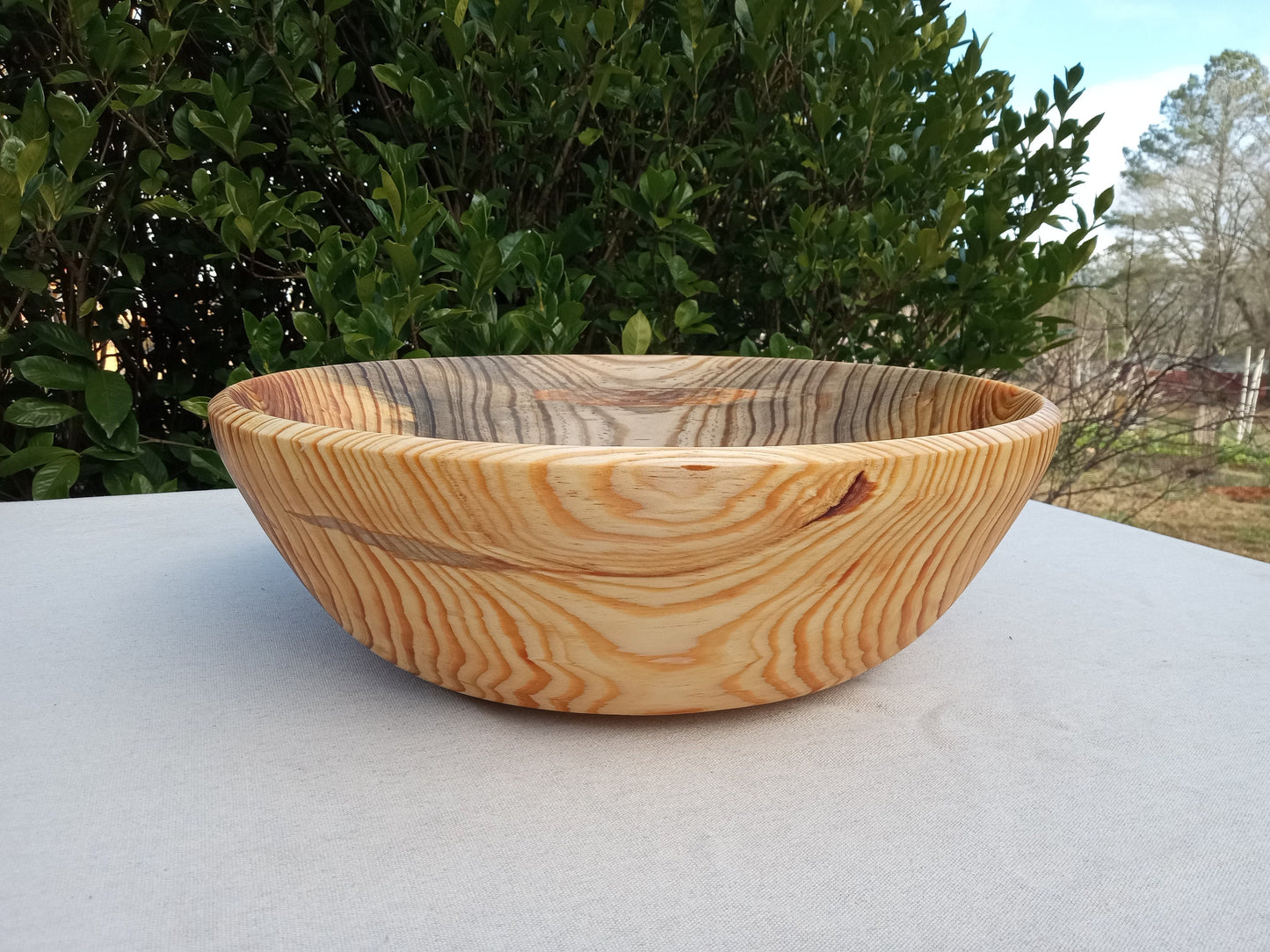 16" Pine Wood Salad Bowl - Country Kitchen Decor - Turned Wood Bowls for Serving - Handmade Wooden Serveware - Birthday Gift for Home