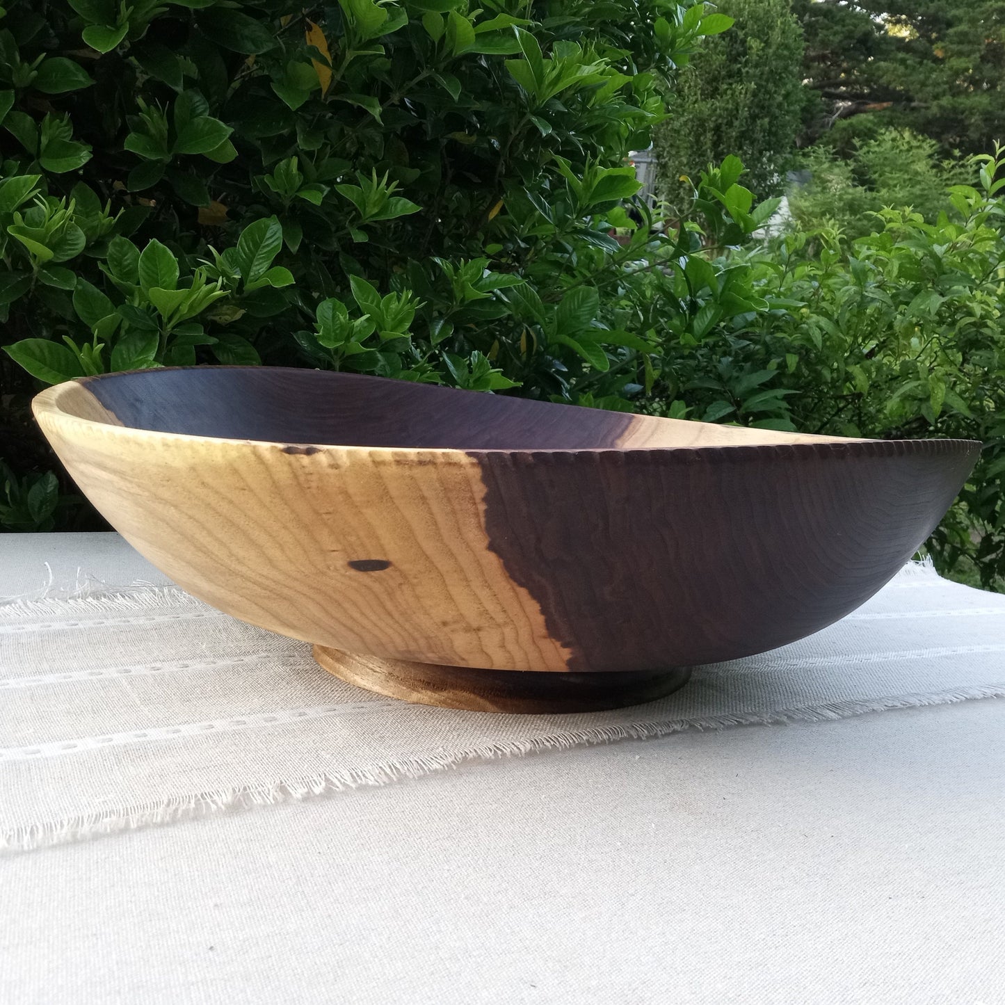 20" Black Walnut Wood Bowl - OOAK Handmade Wooden Salad Serving Bowl - Oversized Turned Wood Centerpiece - Natural Edge Wood Pedestal Bowl