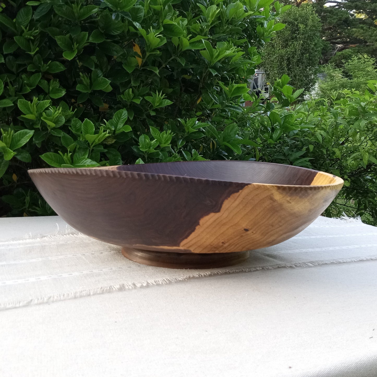 20" Black Walnut Wood Bowl - OOAK Handmade Wooden Salad Serving Bowl - Oversized Turned Wood Centerpiece - Natural Edge Wood Pedestal Bowl