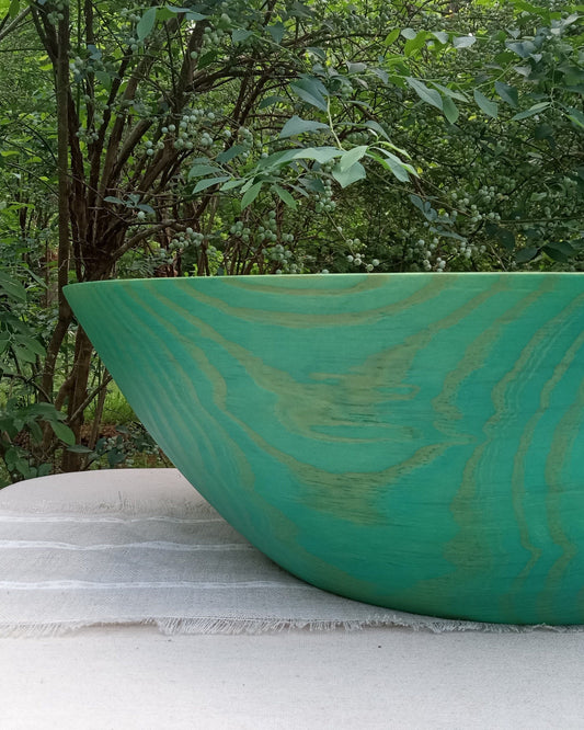 24" Pine Wood Bowl - Large Scale Art for the Table - Oversized Emerald Decor - Handmade Dyed Wood Bowl - Colorful Centerpieces - Wood Art