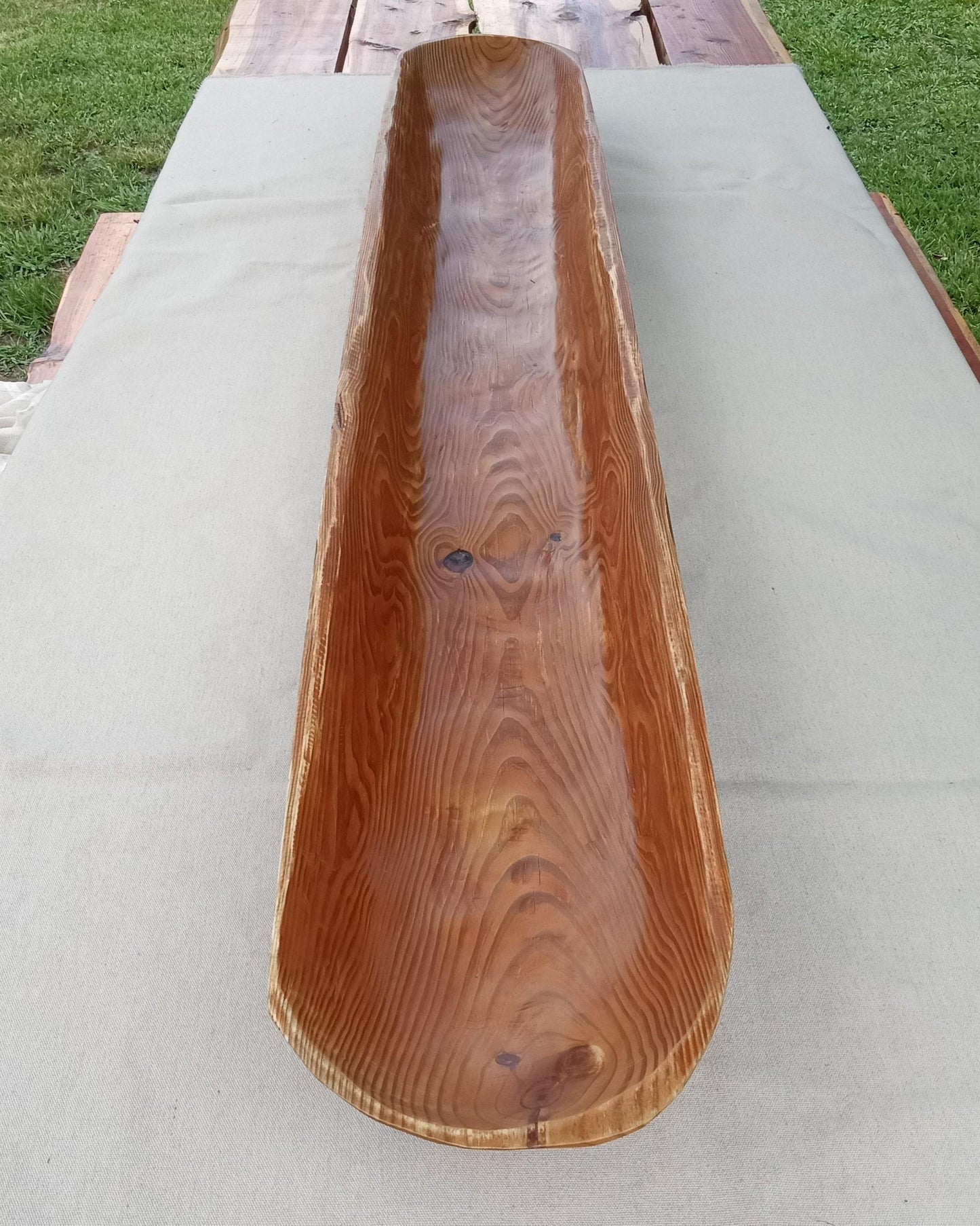 Extra Long Handmade Wooden Trough - Rustic Pine Wood Centerpiece for the Table - 58" Hand Carved Trencher - Unique Country Farmhouse Decor