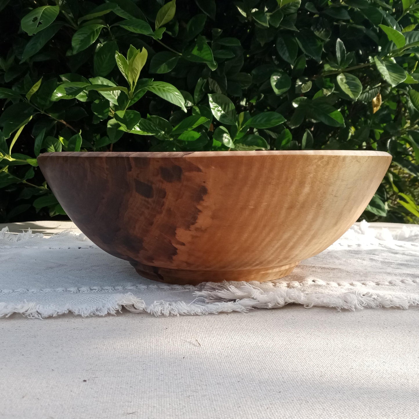 Stunning Curly Maple Wood Bowl - Handcrafted Centerpiece for the Table - 14" Natural Edge Wooden Salad Serving Bowl - Artistic Decor Gifts