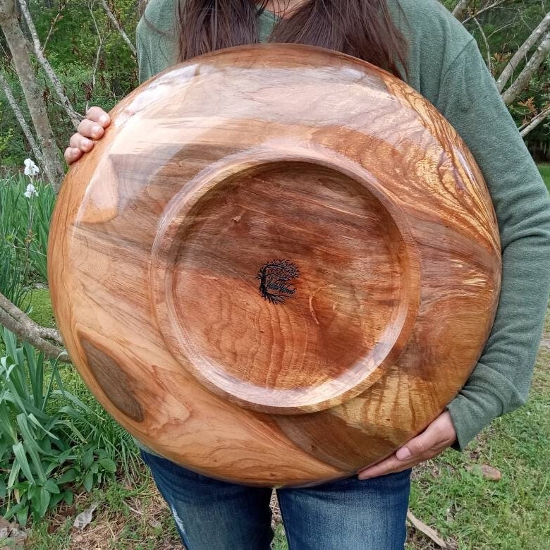 22" Handmade Pecan Wood Burl Bowl - Extra Large Decorative Wooden Centerpiece for Conference Table - Rare Oversized Turned Wood Bowl - Unique Art