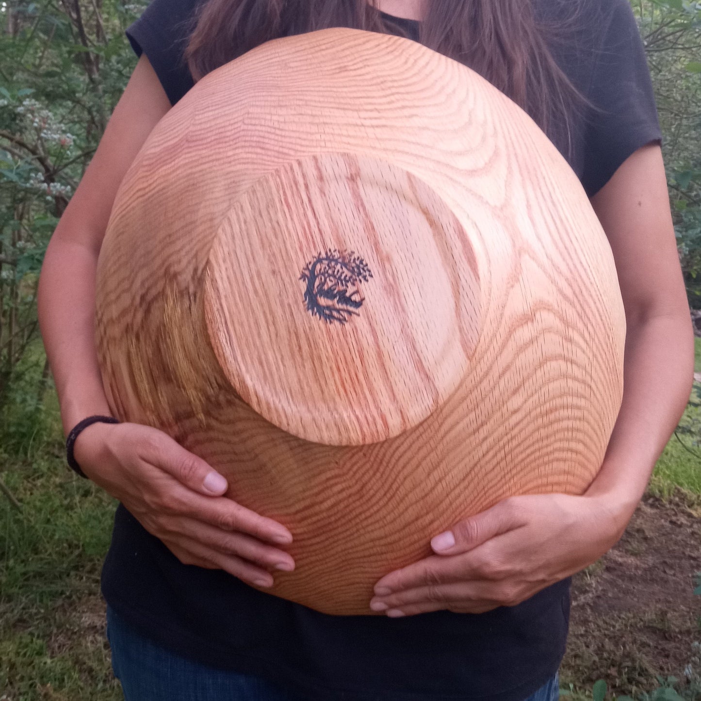 Large Handmade Oak Wood Bowl - Turned Wood Salad Bowl - Wood Centerpiece for the Table - Natural Dining Room Decor - 18" Salad Serving Bowl