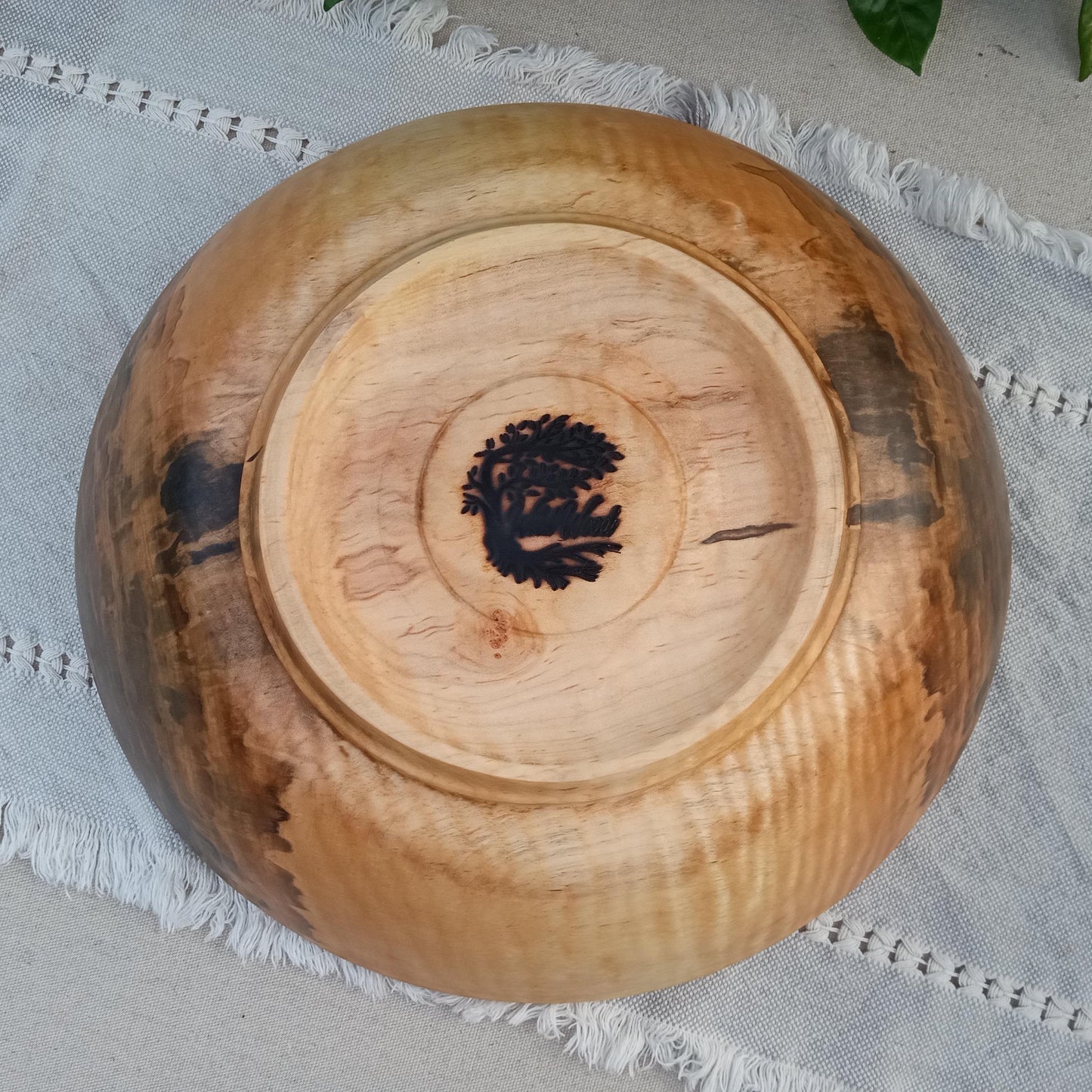 Stunning Curly Maple Wood Bowl - Handcrafted Centerpiece for the Table - 14" Natural Edge Wooden Salad Serving Bowl - Artistic Decor Gifts