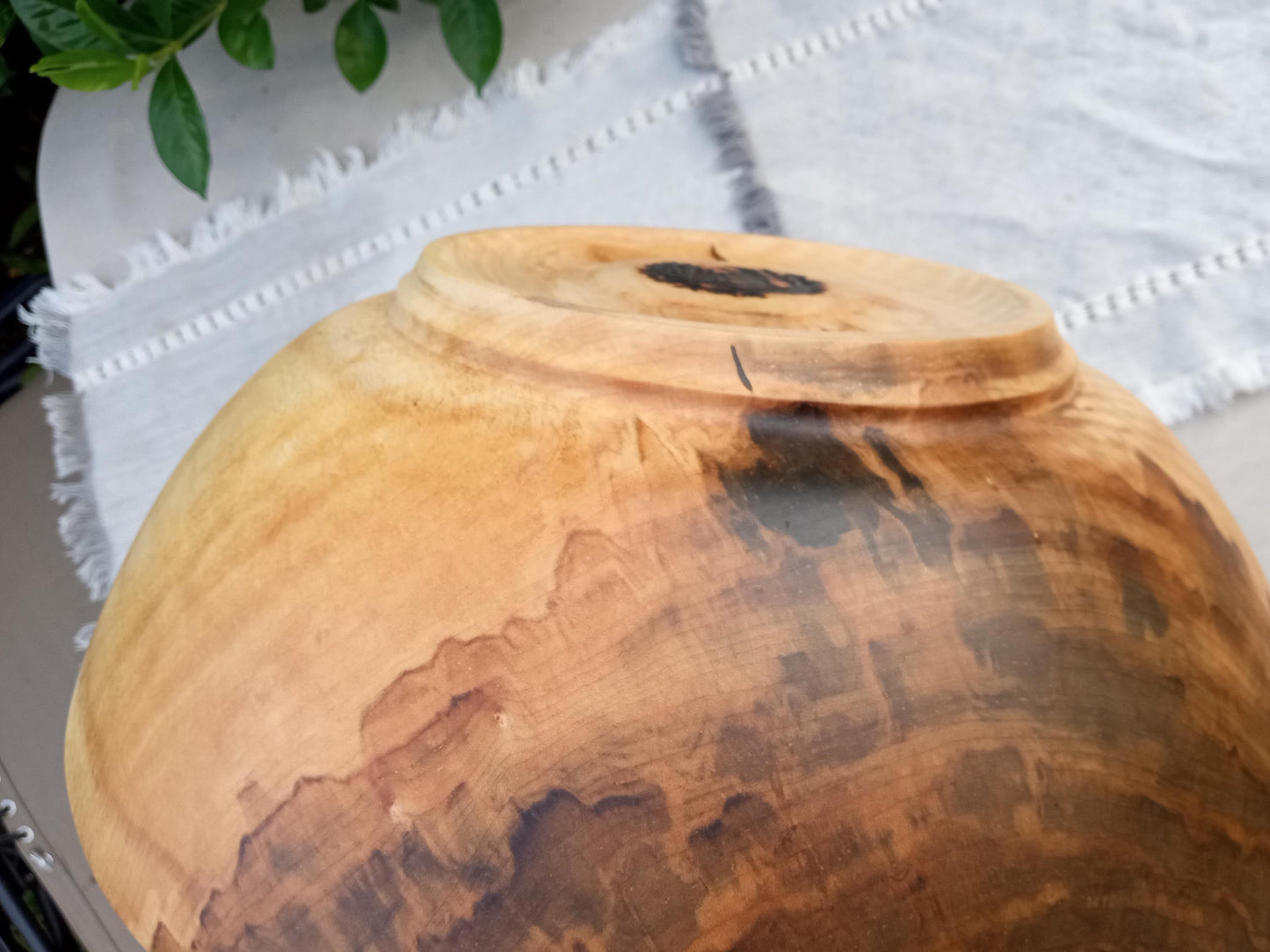 Stunning Curly Maple Wood Bowl - Handcrafted Centerpiece for the Table - 14" Natural Edge Wooden Salad Serving Bowl - Artistic Decor Gifts