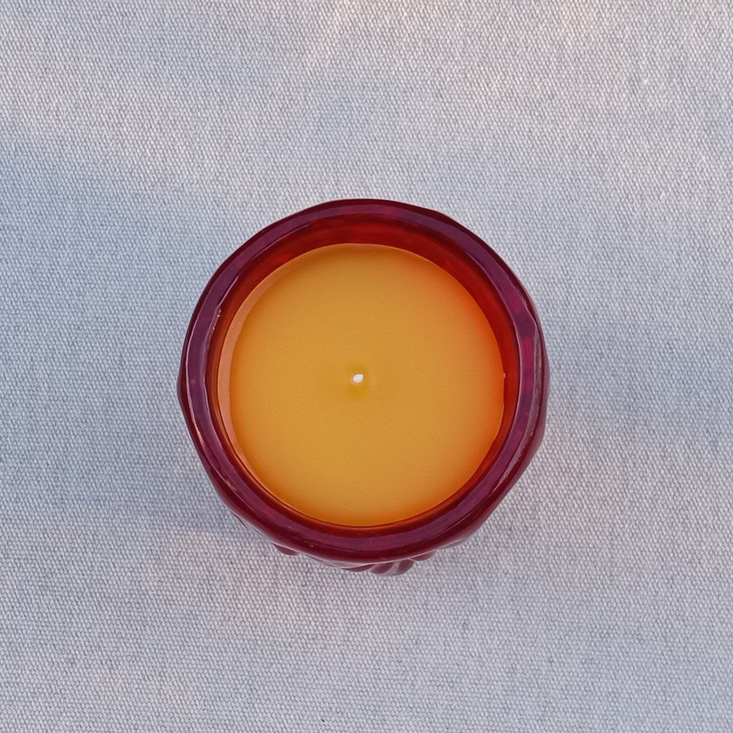 8oz Beeswax Candle in Red Glass Blown Cup - Long-lasting Essential Oil Candle with Cedarwood & Clove - Handcrafted Natural Wax Candle Gift