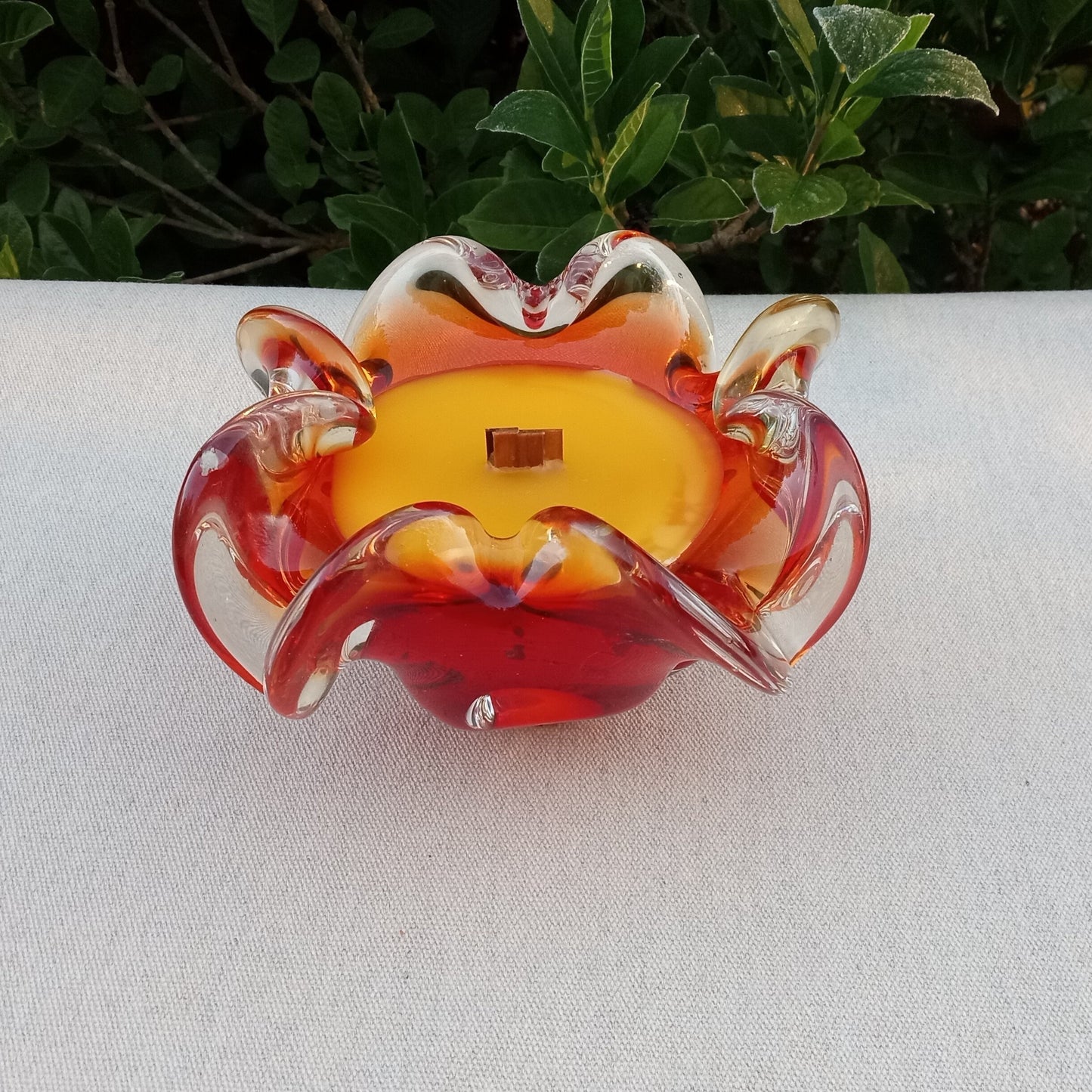 Glass Blown Bowl Beeswax Candle with a Wood Wick - Unique Candle Centerpiece for the Table - Red Decor Candle - Handcrafted Gifts for Home