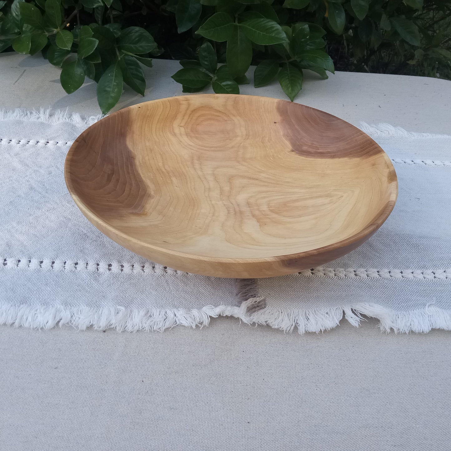 Handcrafted Wooden Bowl - 13" Handmade Elm Wood Salad Bowl - Shallow Wooden Bowl - Natural Centerpieces for Tables