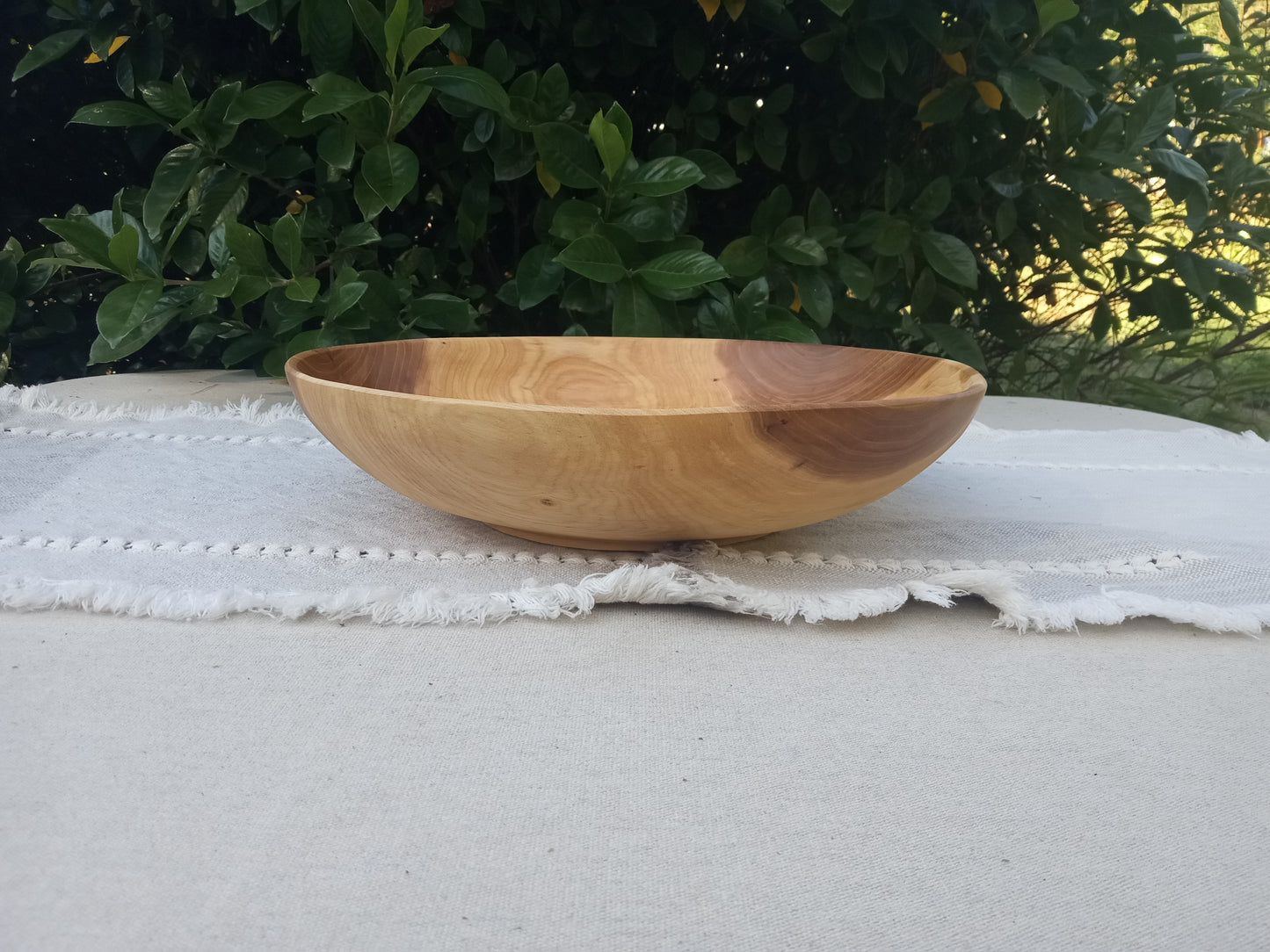 Handcrafted Wooden Bowl - 13" Handmade Elm Wood Salad Bowl - Shallow Wooden Bowl - Natural Centerpieces for Tables