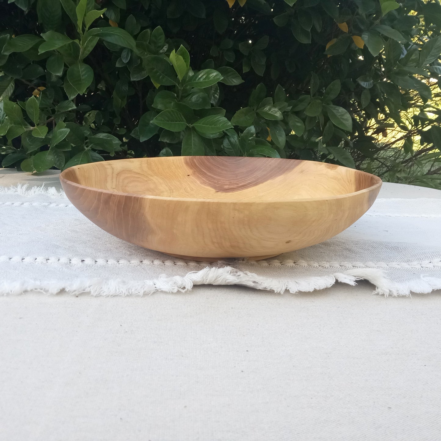 Handcrafted Wooden Bowl - 13" Handmade Elm Wood Salad Bowl - Shallow Wooden Bowl - Natural Centerpieces for Tables