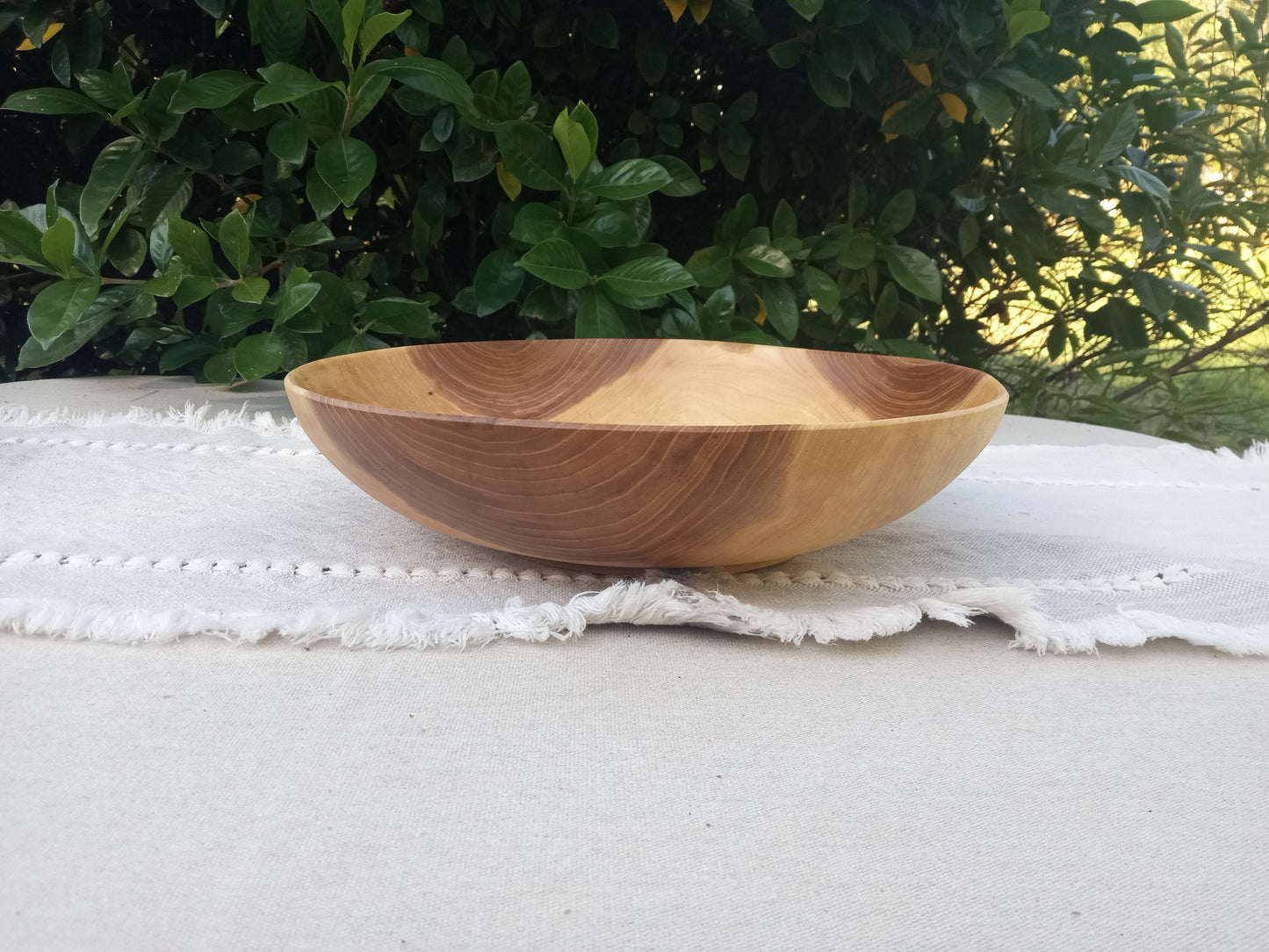 Handcrafted Wooden Bowl - 13" Handmade Elm Wood Salad Bowl - Shallow Wooden Bowl - Natural Centerpieces for Tables