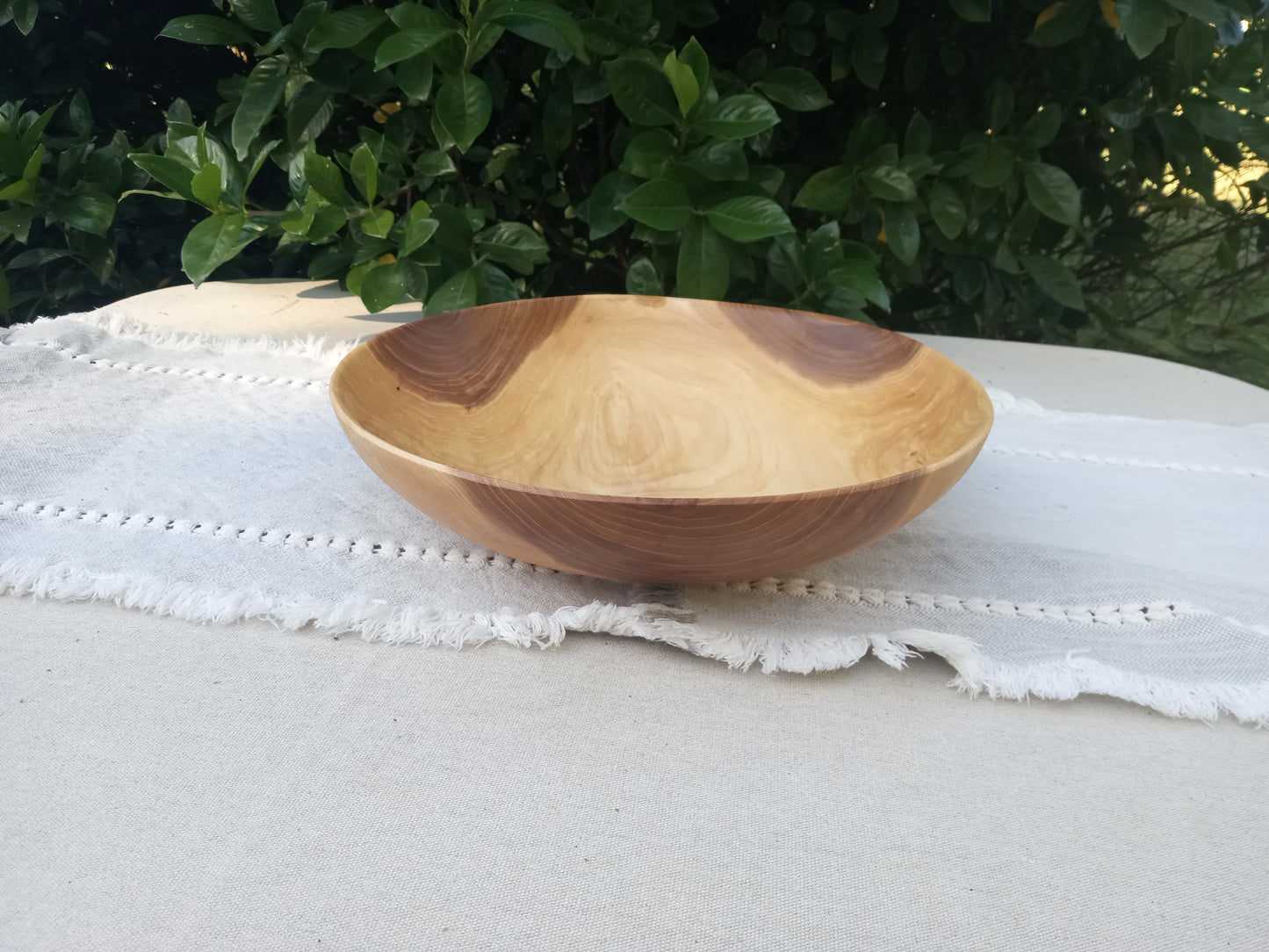 Handcrafted Wooden Bowl - 13" Handmade Elm Wood Salad Bowl - Shallow Wooden Bowl - Natural Centerpieces for Tables