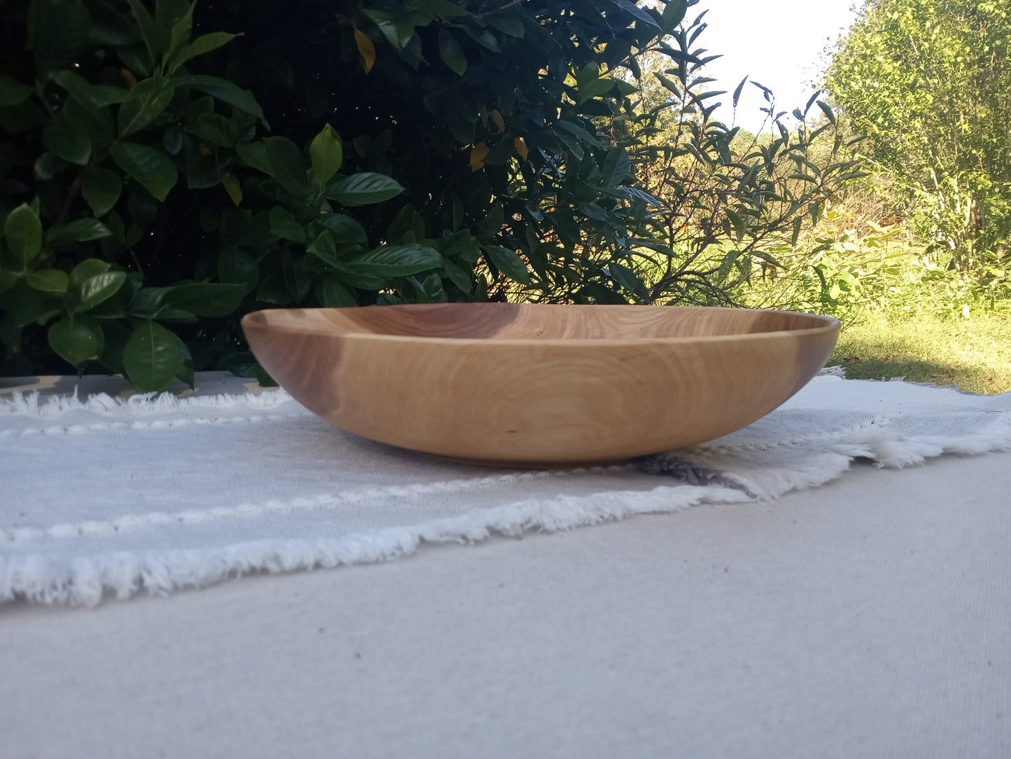 Handcrafted Wooden Bowl - 13" Handmade Elm Wood Salad Bowl - Shallow Wooden Bowl - Natural Centerpieces for Tables