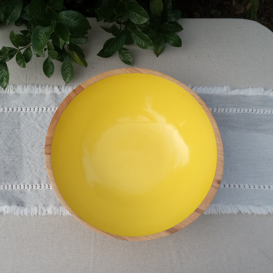 Handmade Turned Wood Bowl - Bright Centerpieces for the Table - Colorful Kitchen Decor Bowl - Yellow Fruit Bowl - Functional Kitchen Decor