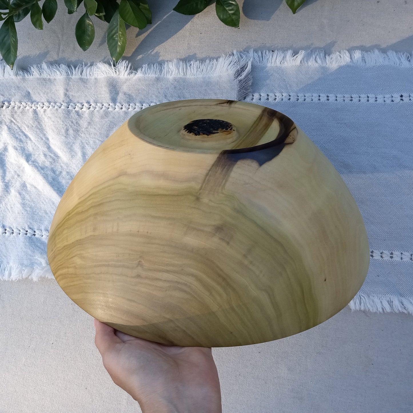 Large Handmade Wooden Bowl - 14" Tulip Poplar Wood Bowl for the Table - Unique Handcrafted Natural Centerpiece