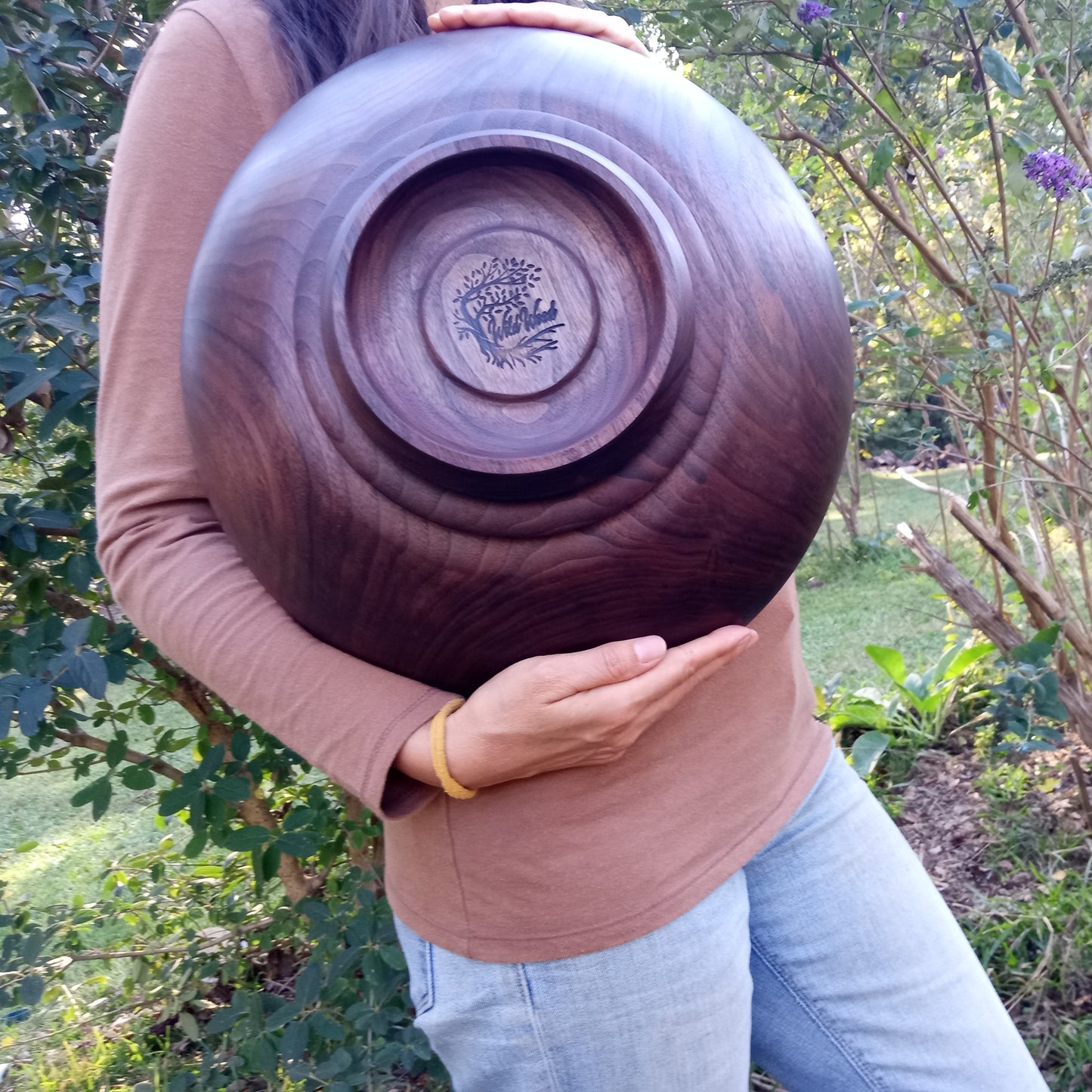 15" Black Walnut Wood Serving Bowl - Handcrafted Wooden Pedestal Bowl - Unique Handmade Decorative Centerpiece Bowl for the Table