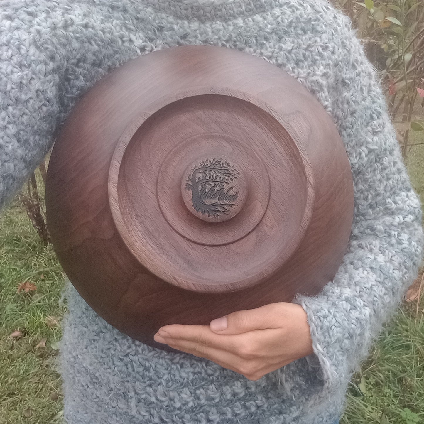 14" Black Walnut Wood Salad Bowl - Large Handcrafted Wooden Serving Bowl - Wood Gifts for Couples