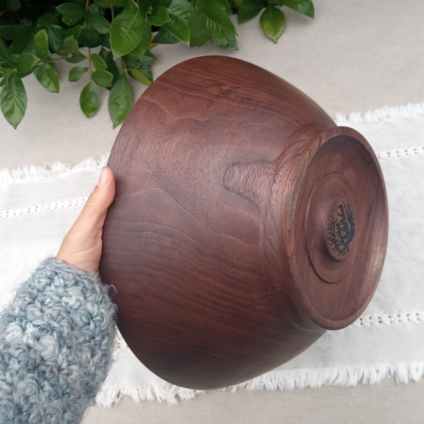 14" Black Walnut Wood Salad Bowl - Large Handcrafted Wooden Serving Bowl - Wood Gifts for Couples