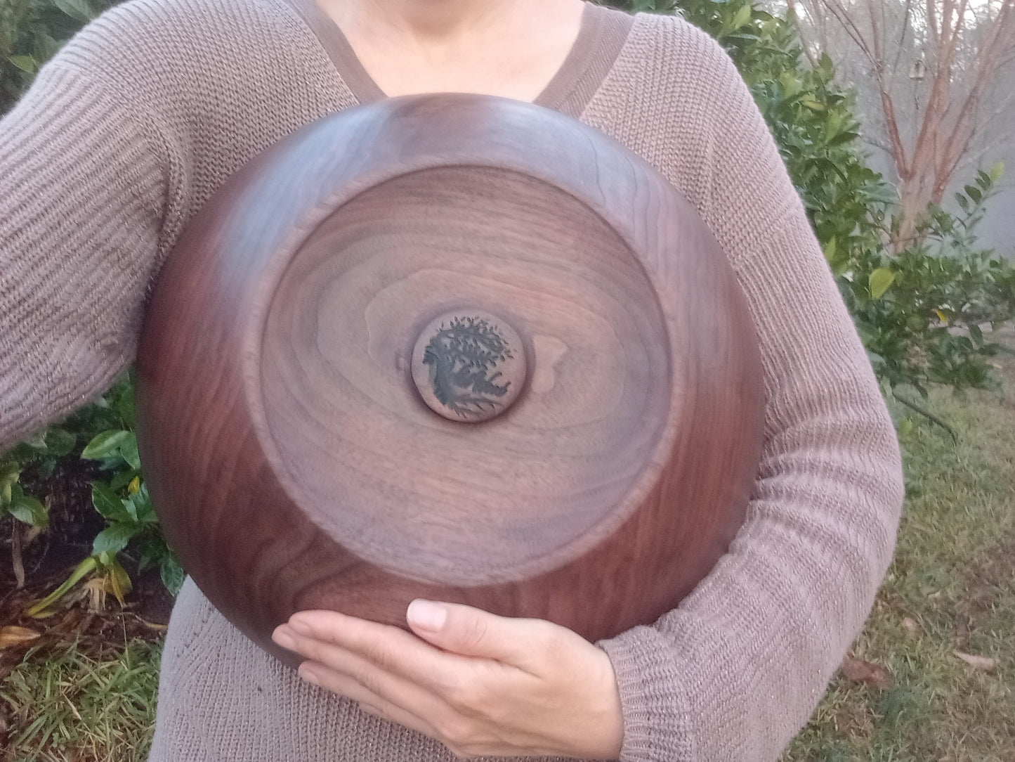 14" Black Walnut Wood Bowl - Large Handcrafted Shallow Wooden Salad Bowl - Handmade Anniversary Gift