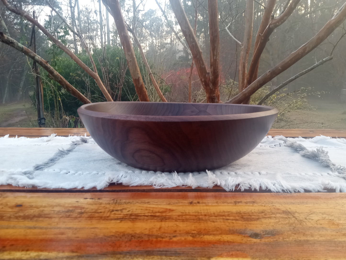 14" Black Walnut Wood Bowl - Large Handcrafted Shallow Wooden Salad Bowl - Handmade Anniversary Gift