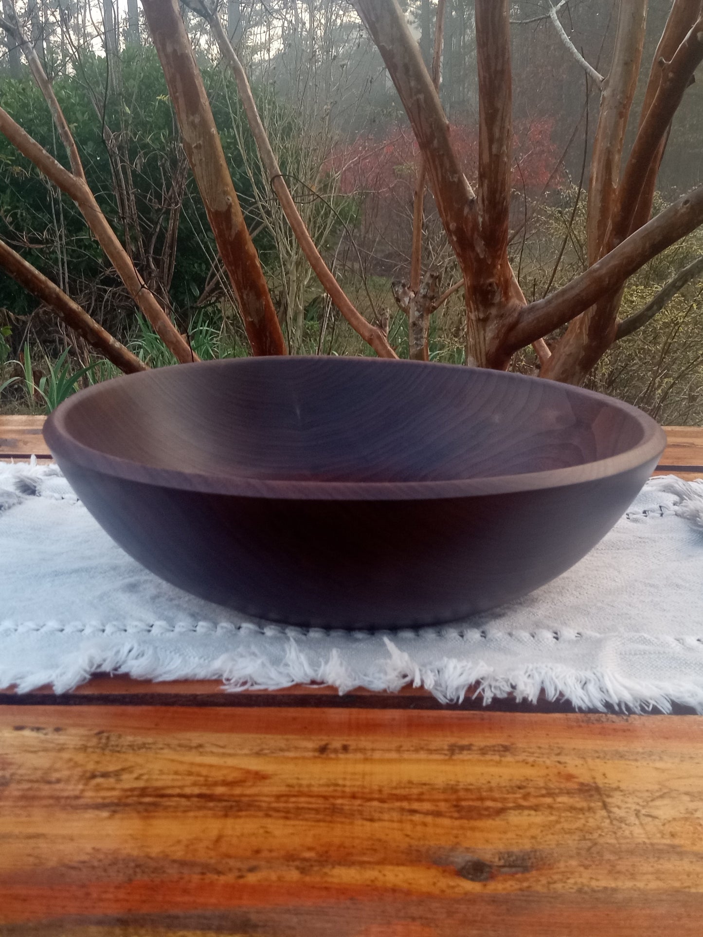 14" Black Walnut Wood Bowl - Large Handcrafted Shallow Wooden Salad Bowl - Handmade Anniversary Gift