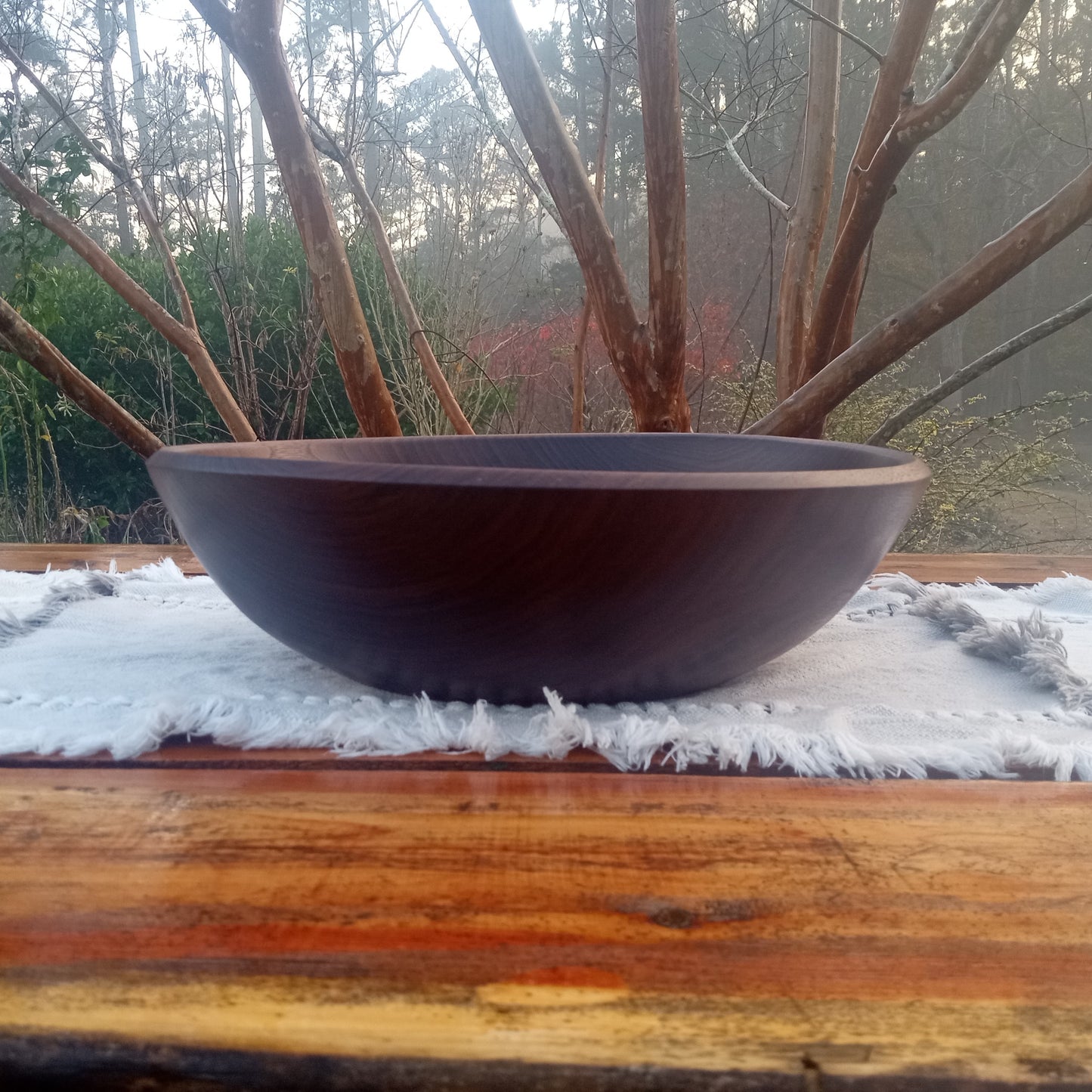 14" Black Walnut Wood Bowl - Large Handcrafted Shallow Wooden Salad Bowl - Handmade Anniversary Gift