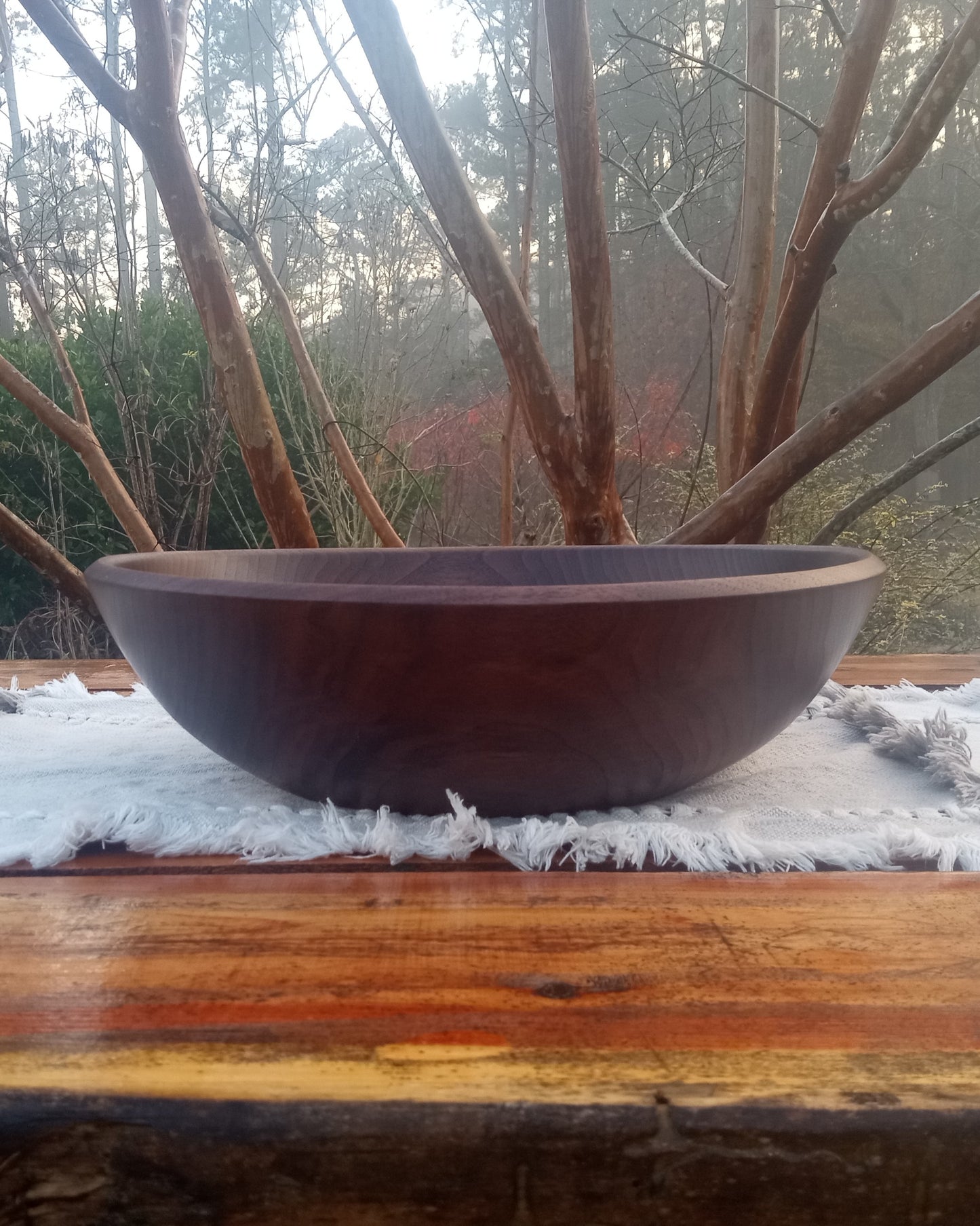 14" Black Walnut Wood Bowl - Large Handcrafted Shallow Wooden Salad Bowl - Handmade Anniversary Gift