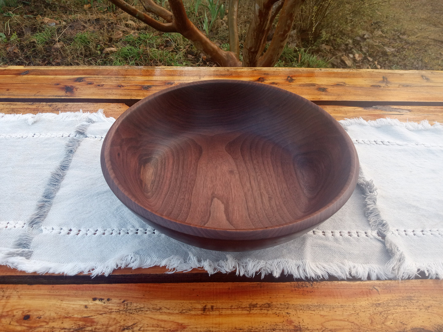 14" Black Walnut Wood Bowl - Large Handcrafted Shallow Wooden Salad Bowl - Handmade Anniversary Gift