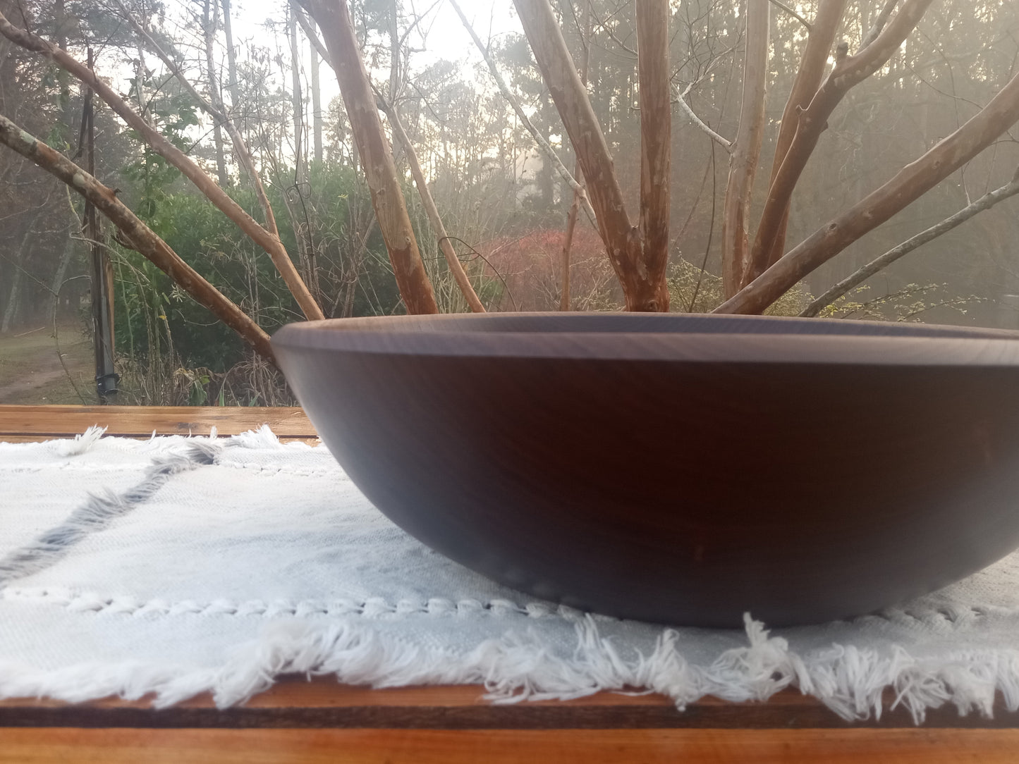 14" Black Walnut Wood Bowl - Large Handcrafted Shallow Wooden Salad Bowl - Handmade Anniversary Gift