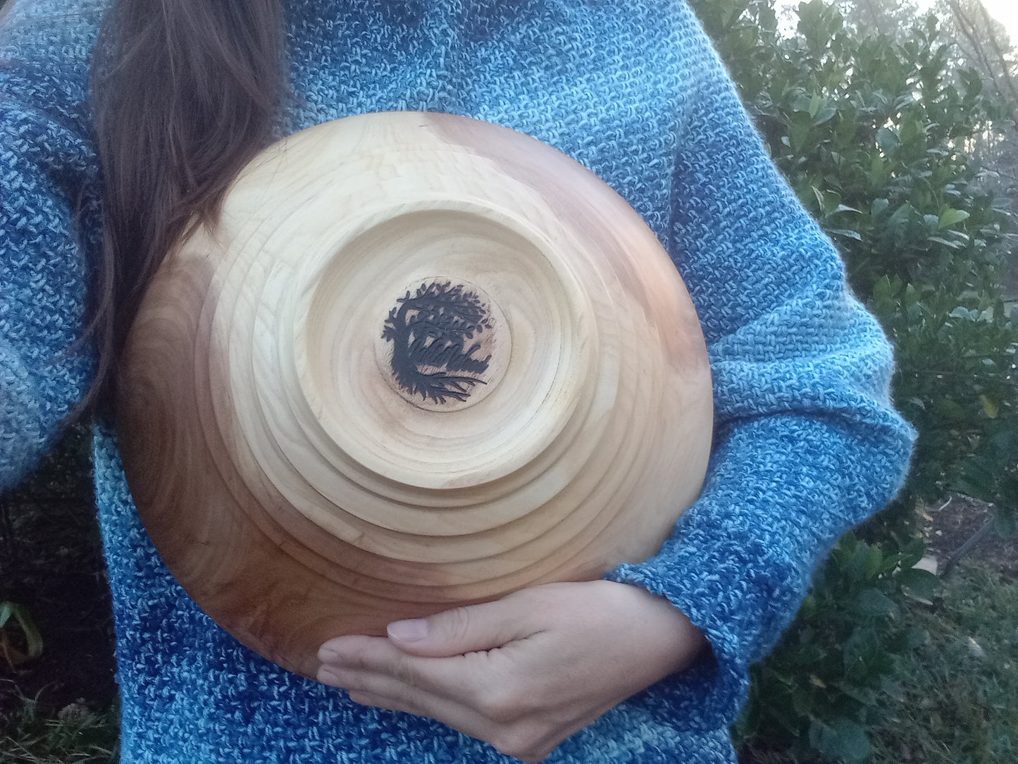 12" Elm Wood Decor Bowl - Handmade Figured Wooden Bowl - Decorative Wood Bowl Centerpiece - Wood Anniversary Gift for Him