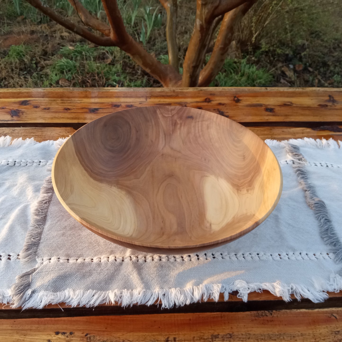 12" Elm Wood Decor Bowl - Handmade Figured Wooden Bowl - Decorative Wood Bowl Centerpiece - Wood Anniversary Gift for Him