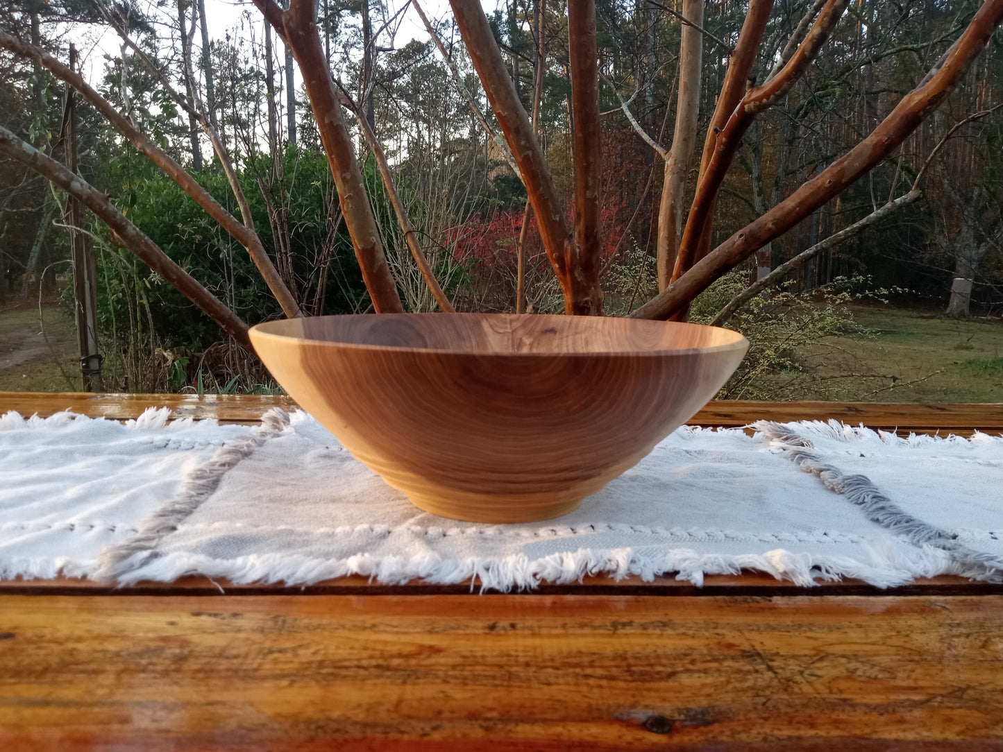 12" Elm Wood Decor Bowl - Handmade Figured Wooden Bowl - Decorative Wood Bowl Centerpiece - Wood Anniversary Gift for Him