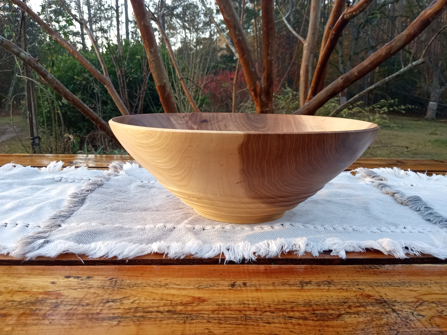 12" Elm Wood Decor Bowl - Handmade Figured Wooden Bowl - Decorative Wood Bowl Centerpiece - Wood Anniversary Gift for Him