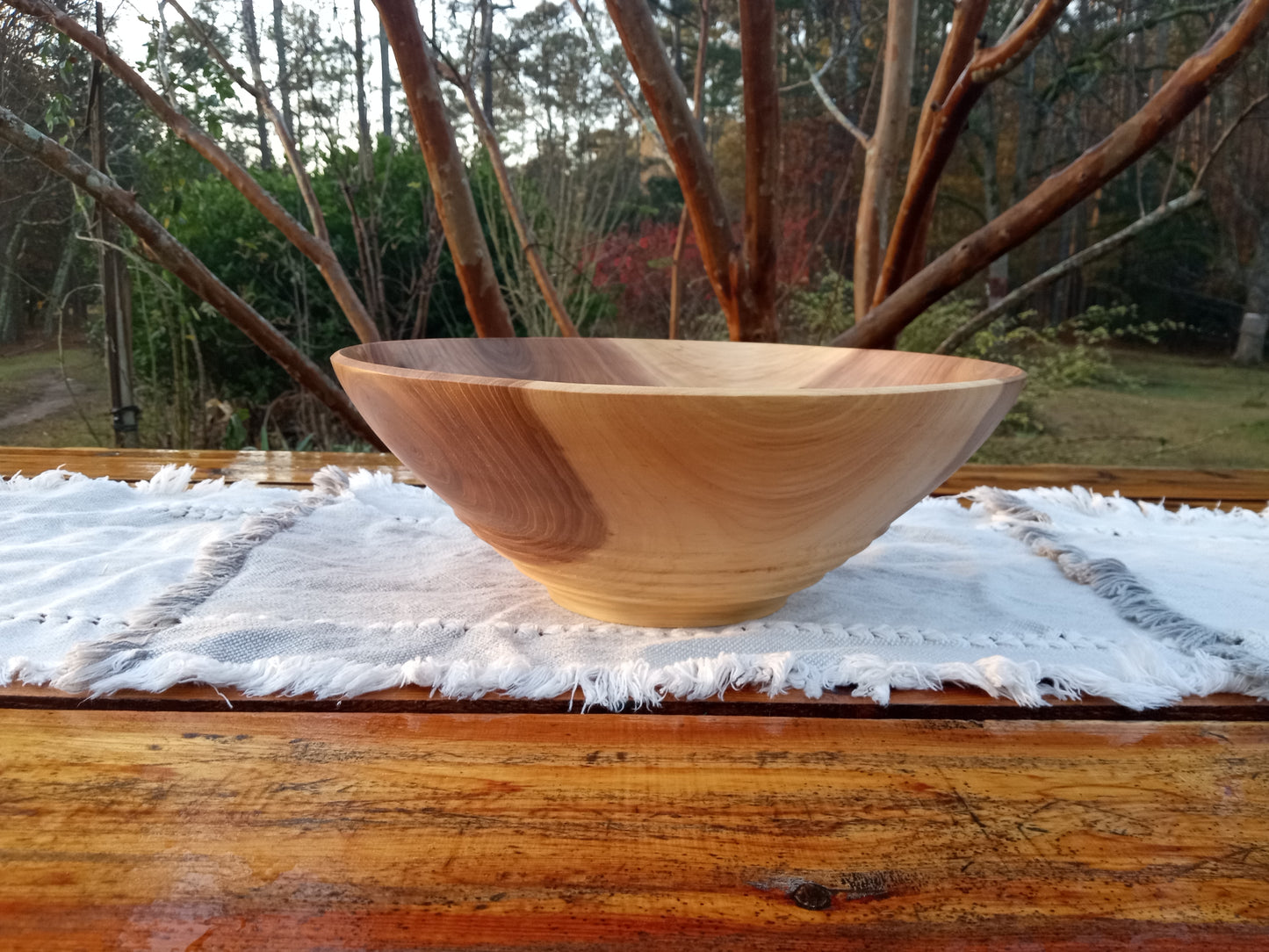 12" Elm Wood Decor Bowl - Handmade Figured Wooden Bowl - Decorative Wood Bowl Centerpiece - Wood Anniversary Gift for Him