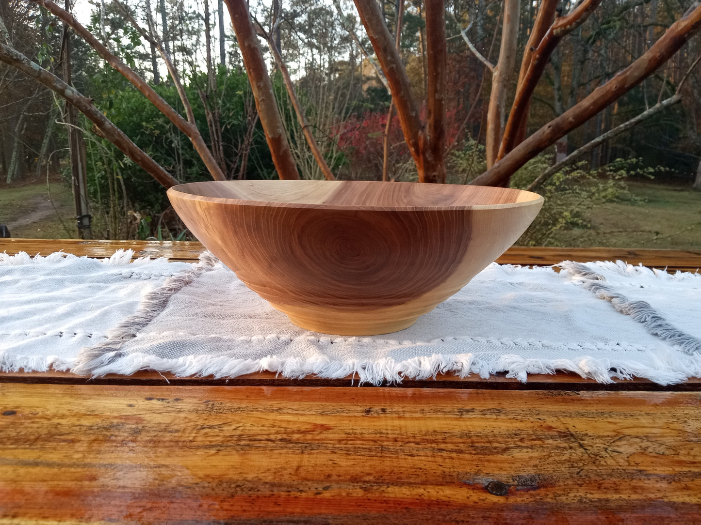 12" Elm Wood Decor Bowl - Handmade Figured Wooden Bowl - Decorative Wood Bowl Centerpiece - Wood Anniversary Gift for Him