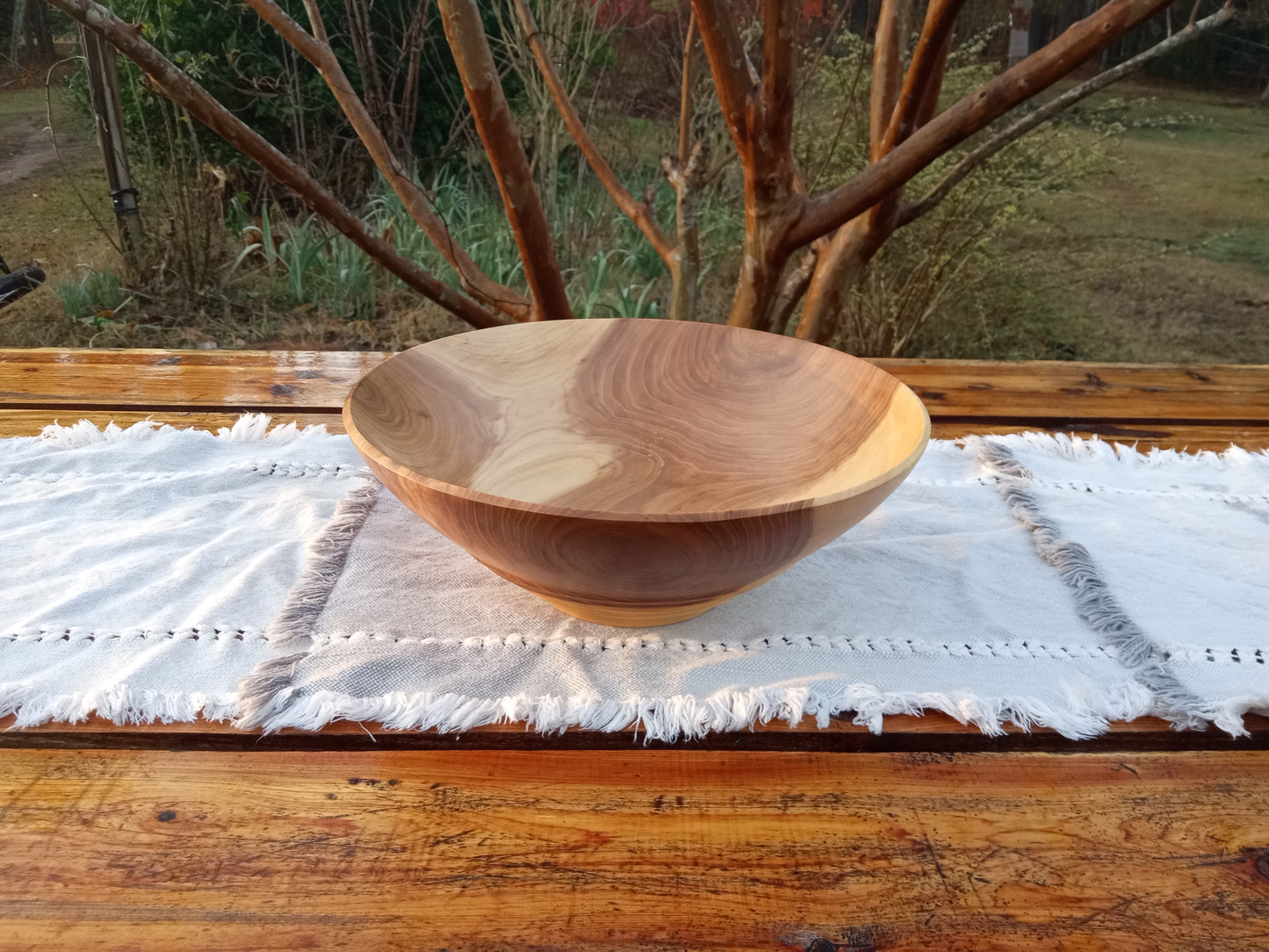 12" Elm Wood Decor Bowl - Handmade Figured Wooden Bowl - Decorative Wood Bowl Centerpiece - Wood Anniversary Gift for Him