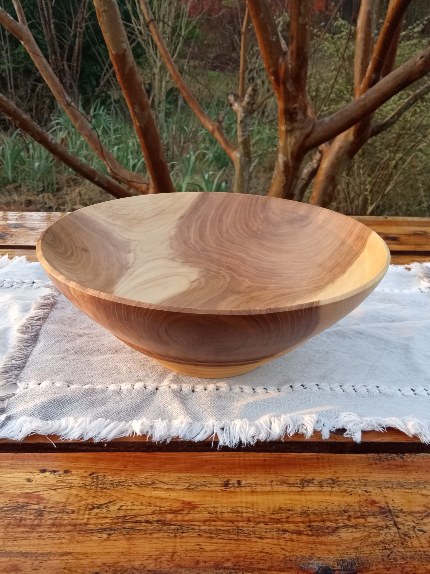 12" Elm Wood Decor Bowl - Handmade Figured Wooden Bowl - Decorative Wood Bowl Centerpiece - Wood Anniversary Gift for Him