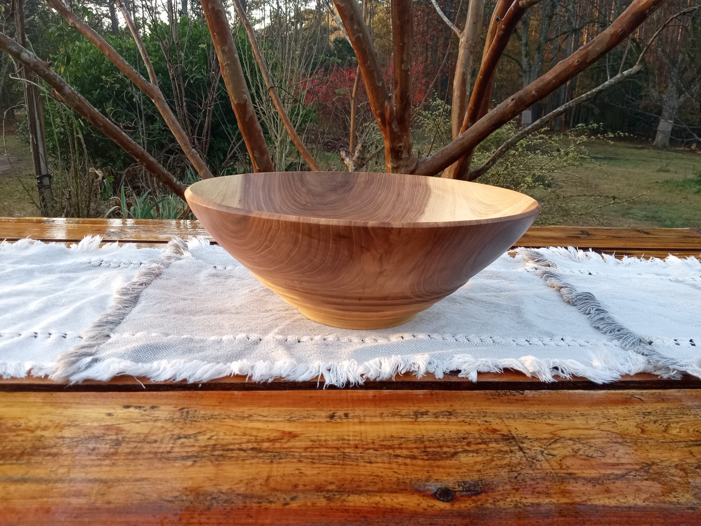 12" Elm Wood Decor Bowl - Handmade Figured Wooden Bowl - Decorative Wood Bowl Centerpiece - Wood Anniversary Gift for Him