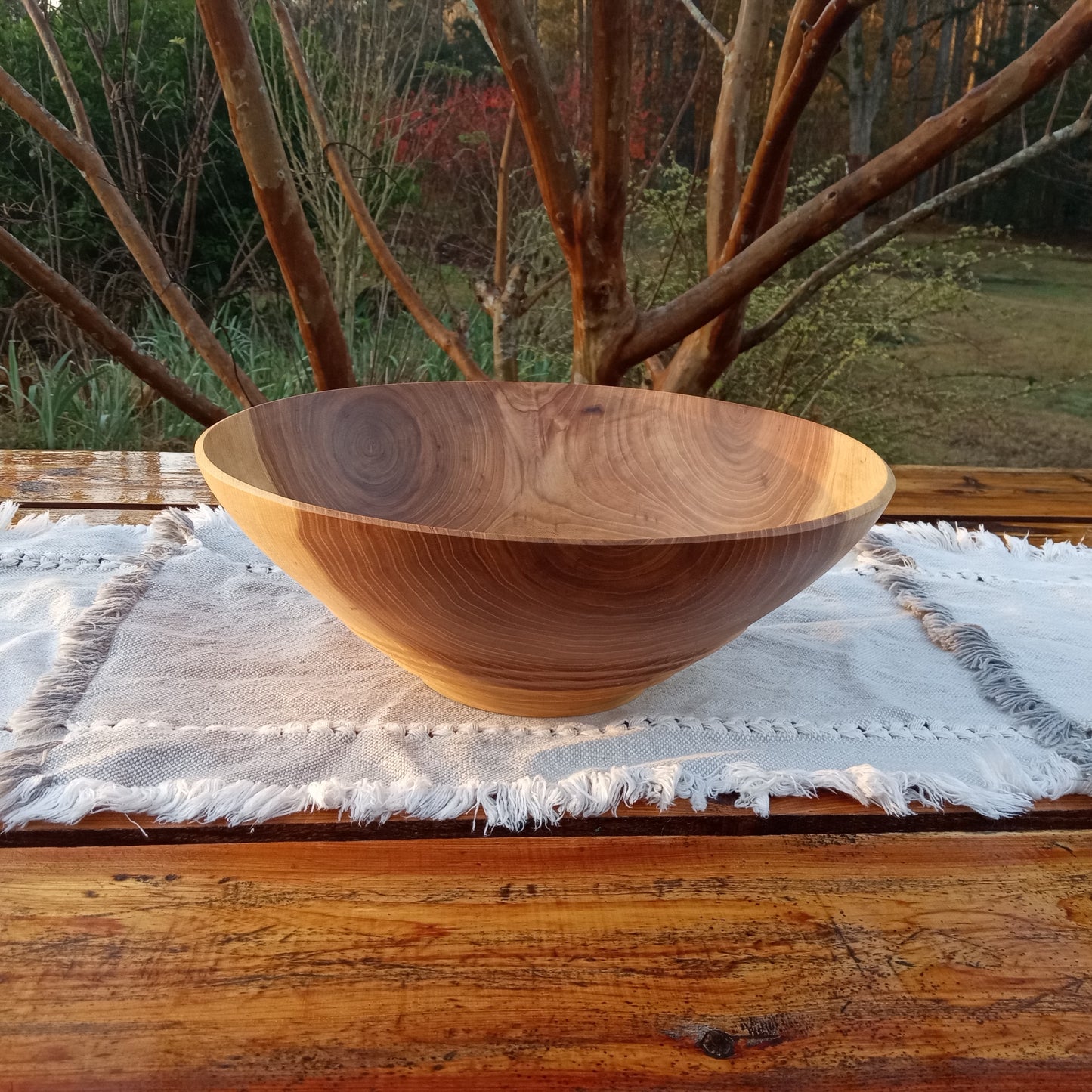 12" Elm Wood Decor Bowl - Handmade Figured Wooden Bowl - Decorative Wood Bowl Centerpiece - Wood Anniversary Gift for Him