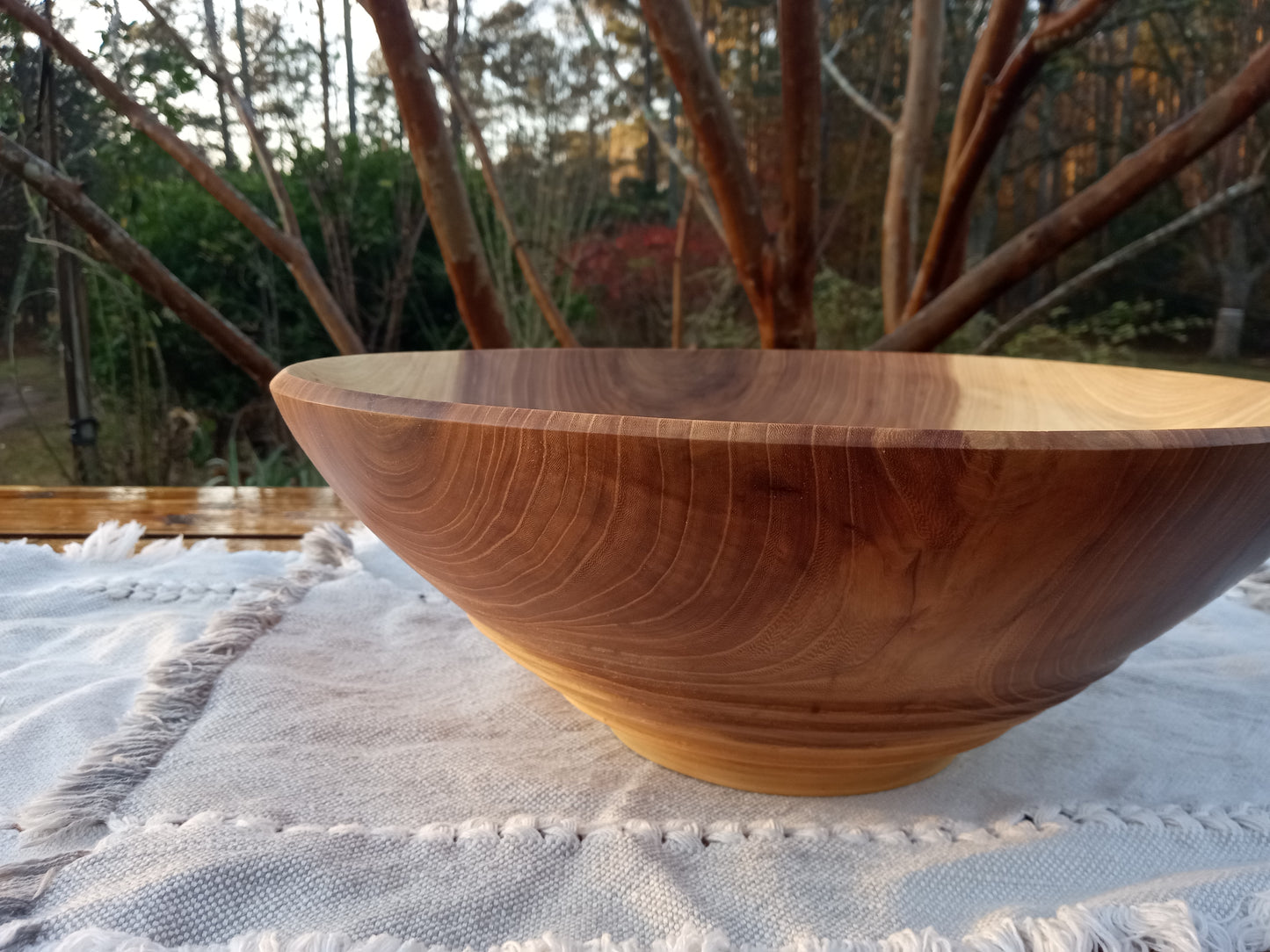 12" Elm Wood Decor Bowl - Handmade Figured Wooden Bowl - Decorative Wood Bowl Centerpiece - Wood Anniversary Gift for Him