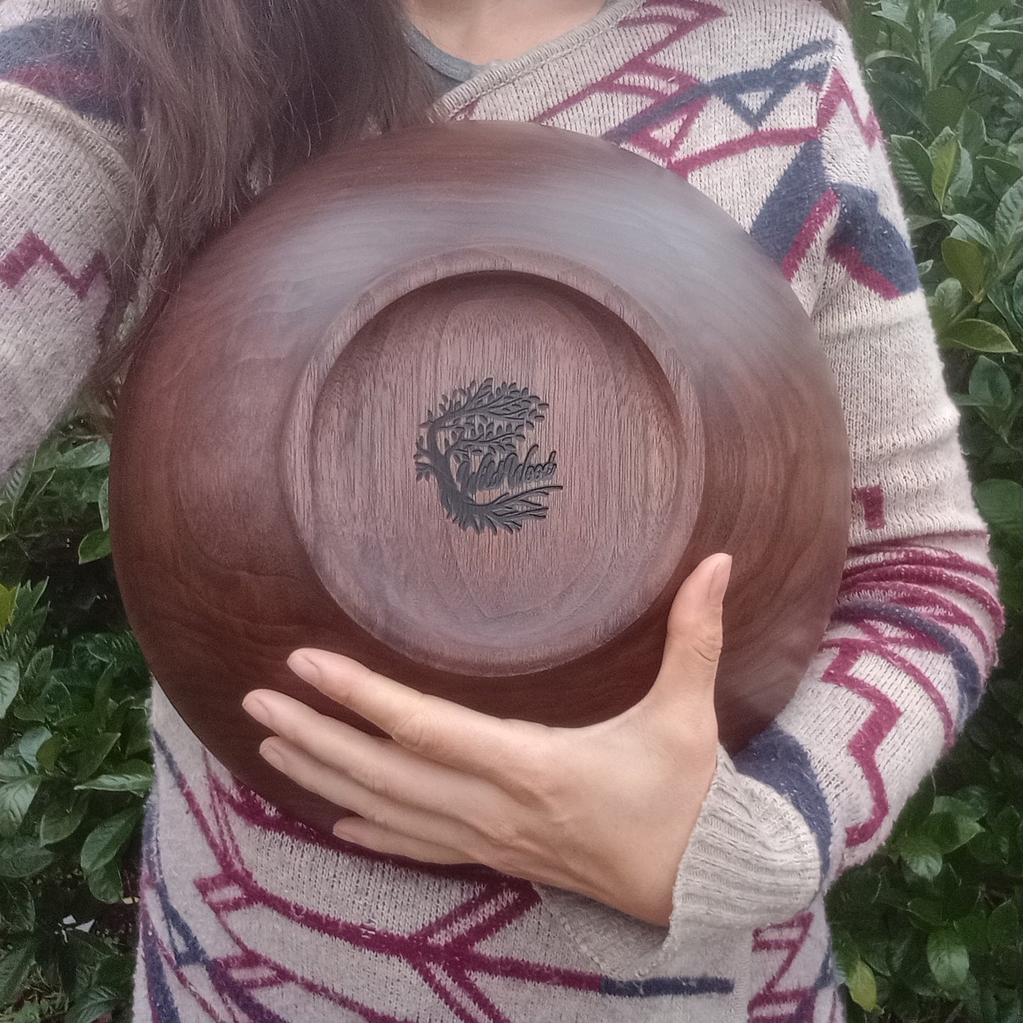 12" Walnut Wood Salad Bowl - Large Handcrafted Wooden Salad Serving Bowl - Handmade Anniversary Gift