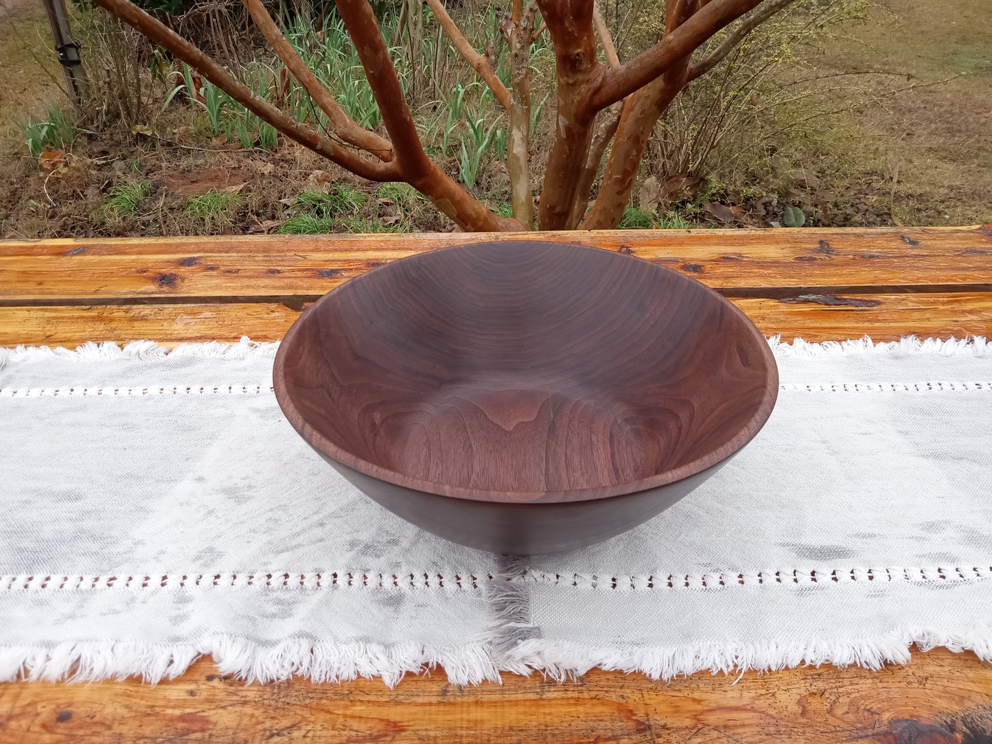 12" Walnut Wood Salad Bowl - Large Handcrafted Wooden Salad Serving Bowl - Handmade Anniversary Gift